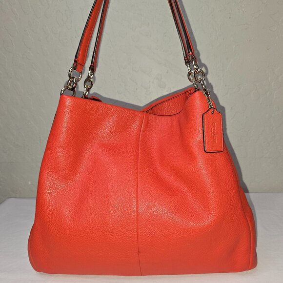 Coach Madison Phoebe Tomato Red Pebbled Leather 3 Compartment Hobo Bag F35723 - Picture 11 of 15